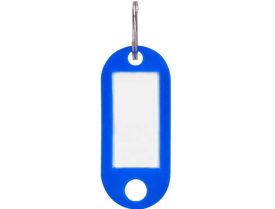 Porte-clés q-connect porte-étiquette plastique 50x22mm coloris bleu présentoir 100 unités