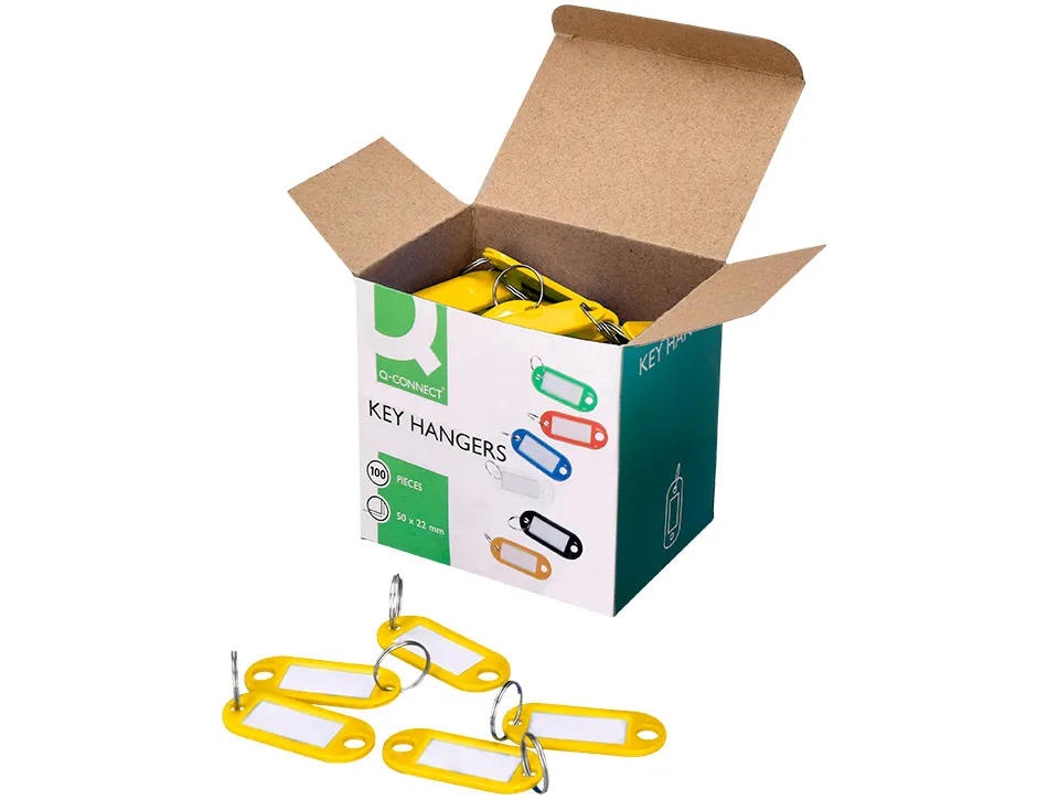 Porte-clés q-connect porte-étiquette plastique 50x22mm coloris jaune présentoir 100 unités