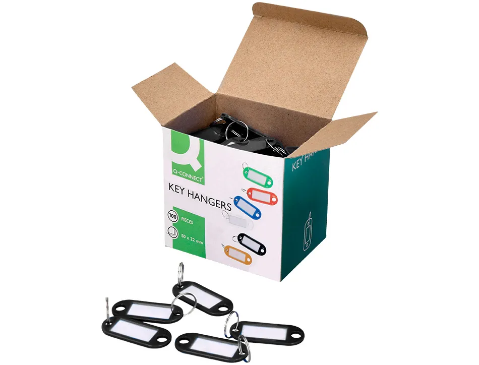 Porte-clés q-connect porte-étiquette plastique 50x22mm coloris noir présentoir 100 unités