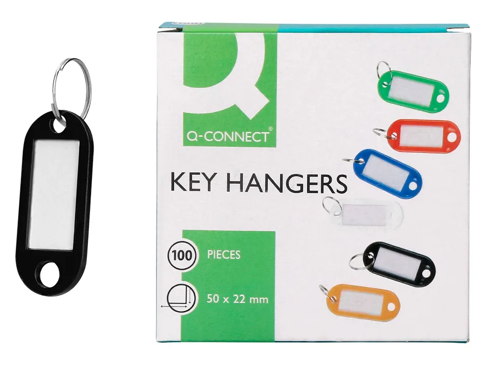 Porte-clés q-connect porte-étiquette plastique 50x22mm coloris noir présentoir 100 unités
