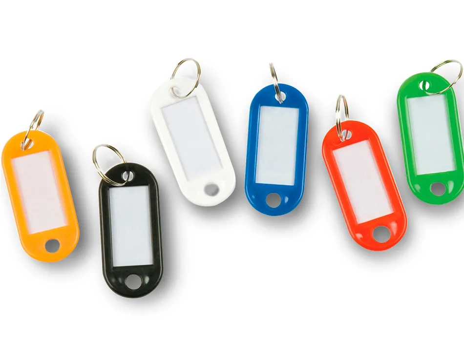 Porte-clés q-connect porte-étiquette plastique 50x22mm 5 coloris assortis présentoir 100 unités