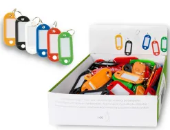 Porte-clés q-connect porte-étiquette plastique 50x22mm 5 coloris assortis présentoir 100 unités