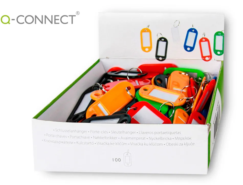 Porte-clés q-connect porte-étiquette plastique 50x22mm 5 coloris assortis présentoir 100 unités