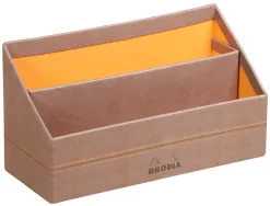 Porte-courrier rhodiarama 2 compartiments en simil cuir taupe velout 25x10x14cm