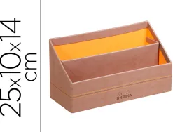 Porte-courrier rhodiarama 2 compartiments en simil cuir taupe velout 25x10x14cm