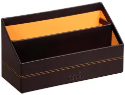 Porte-courrier rhodiarama 2 compartiments en simil cuir noir velout 25x10x14cm