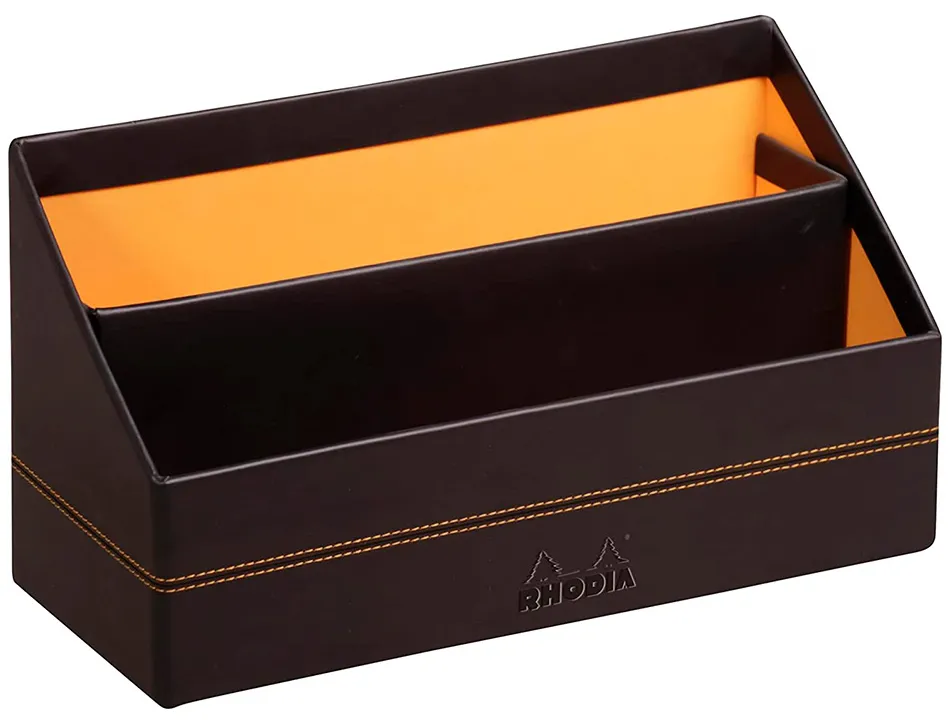 Porte-courrier rhodiarama 2 compartiments en simil cuir noir velout 25x10x14cm