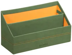 Porte-courrier rhodiarama 2 compartiments en simil cuir sauge velout 25x10x14cm