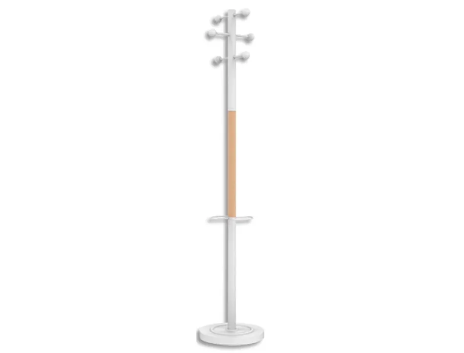 Porte-manteau unilux access 6 patères bois fsc avec porte-parapluie coloris blanc bois h175 cm