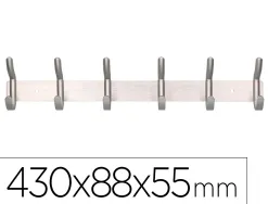 Porte-manteaux liderpapel mural metal 6 pateres 430x88x55mm coloris argent