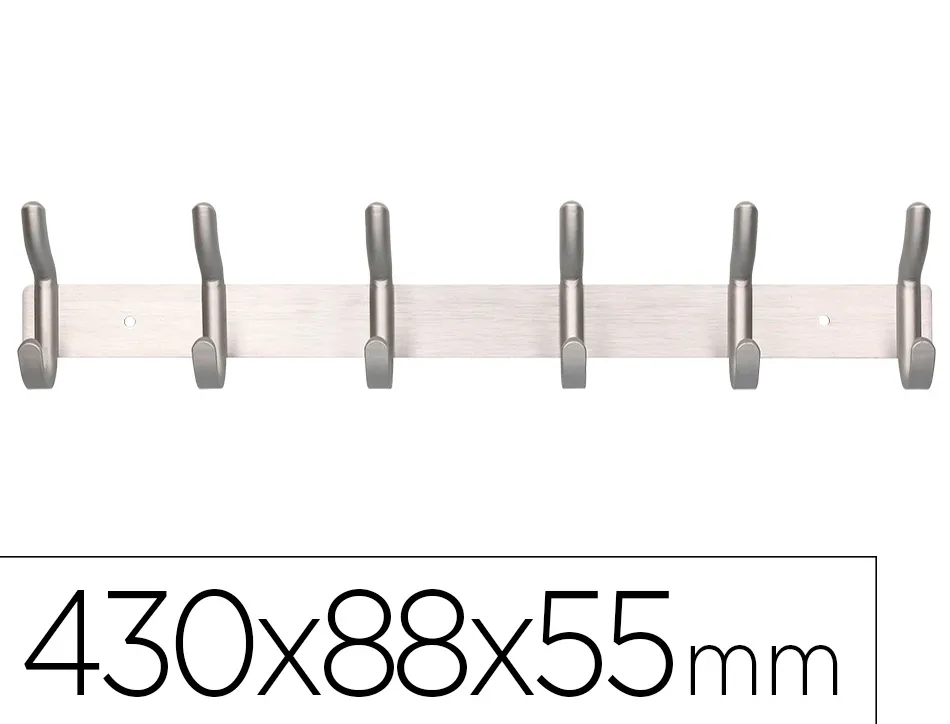 Porte-manteaux liderpapel mural metal 6 pateres 430x88x55mm coloris argent