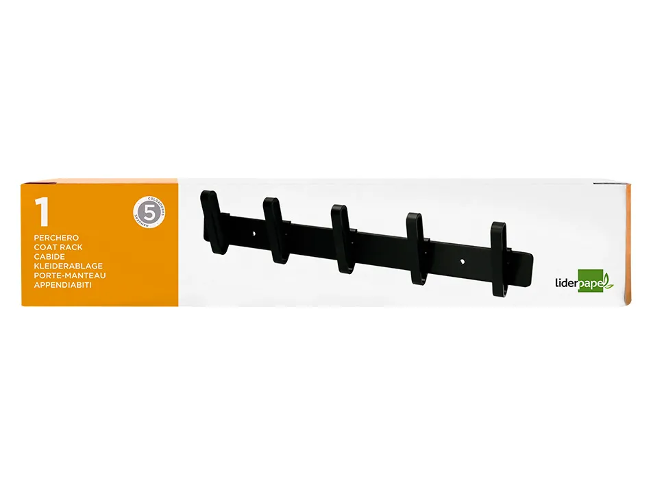 Porte-manteaux liderpapel mural metal 5 pateres 430x88x55mm coloris noir