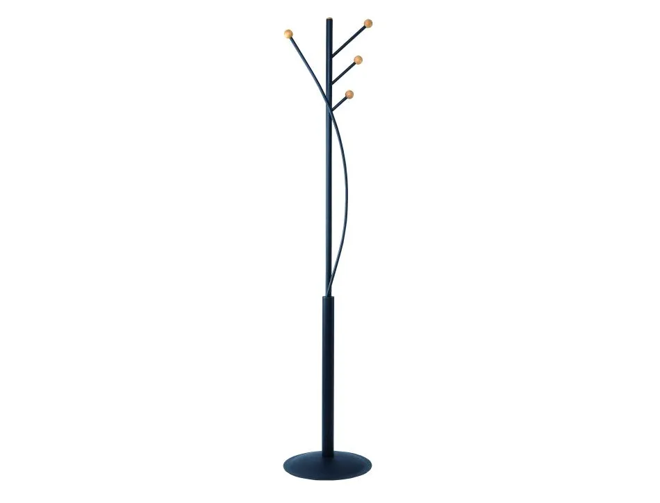 Porte-manteaux maulaura 4 pateres acier laque et hetre hauteur 180cm coloris noir