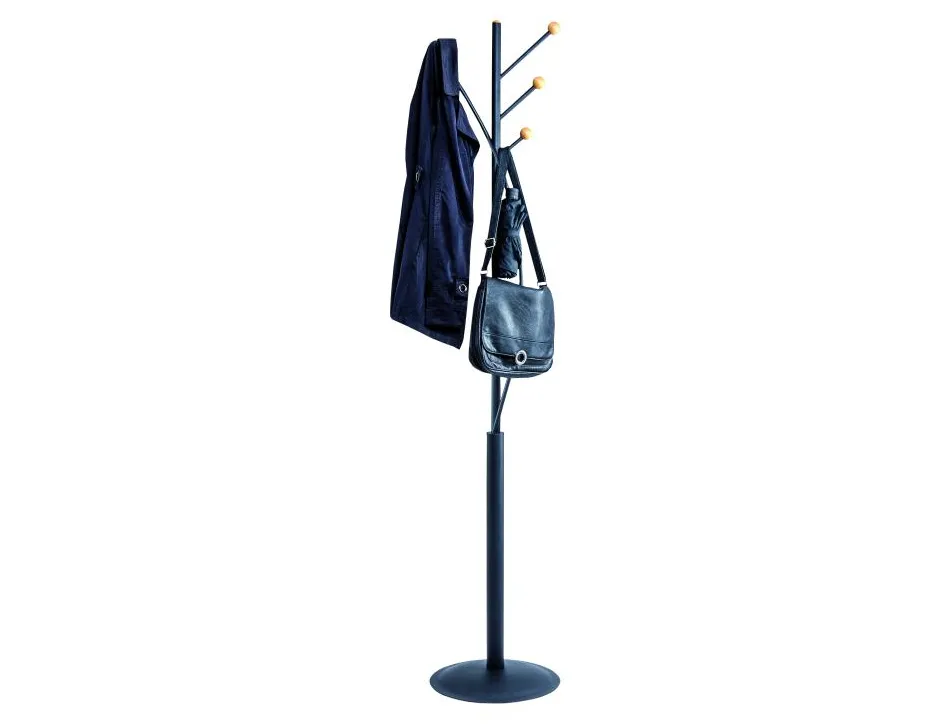 Porte-manteaux maulaura 4 pateres acier laque et hetre hauteur 180cm coloris noir