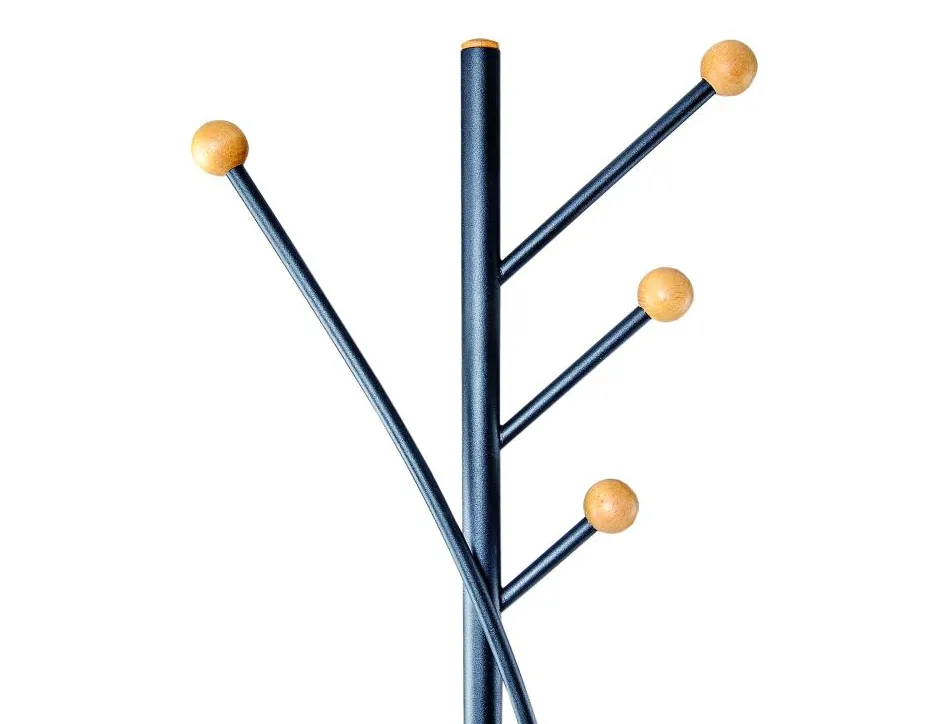 Porte-manteaux maulaura 4 pateres acier laque et hetre hauteur 180cm coloris noir