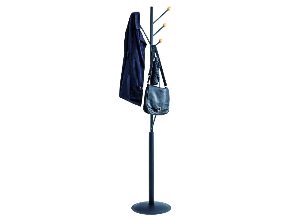Porte-manteaux maulaura 4 pateres acier laque et hetre hauteur 180cm coloris noir