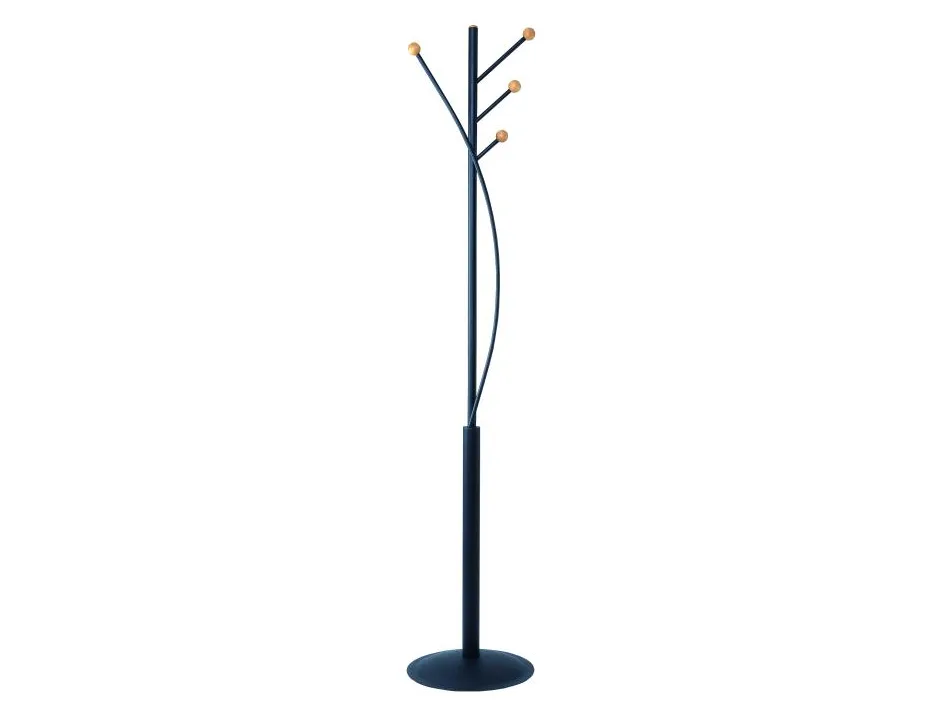 Porte-manteaux maulaura 4 pateres acier laque et hetre hauteur 180cm coloris noir