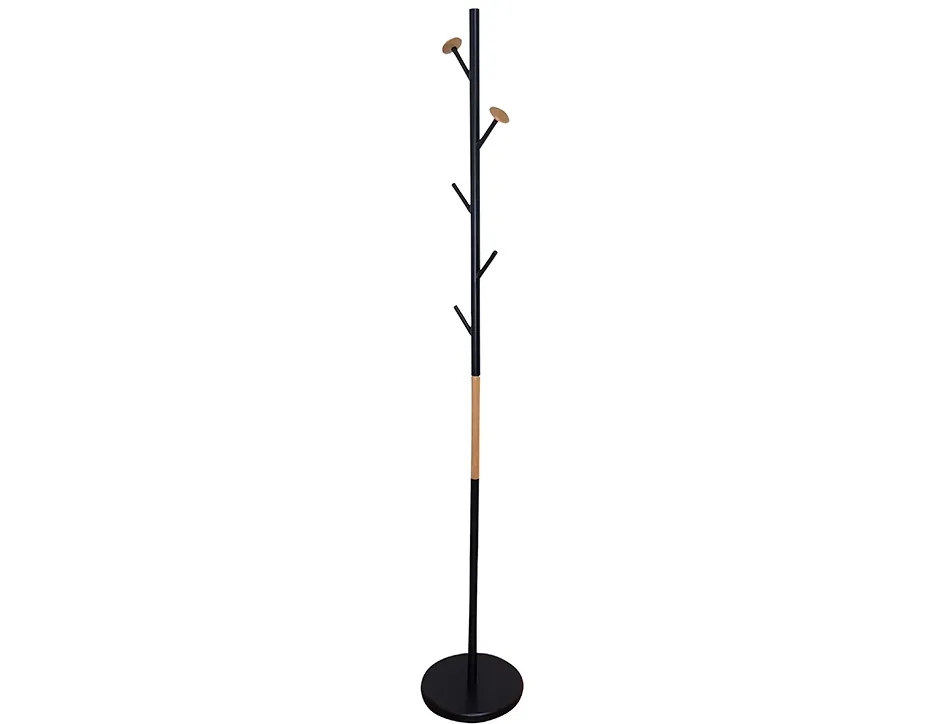 Porte-manteaux q-connect 5 pateres metallique details en bois hauteur 177cm