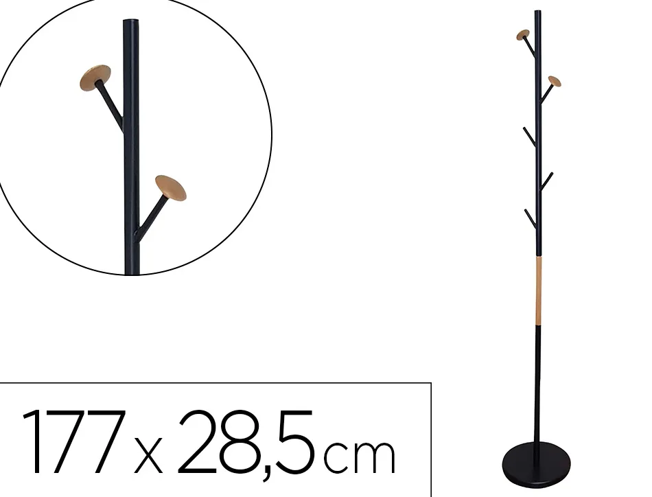 Porte-manteaux q-connect 5 pateres metallique details en bois hauteur 177cm