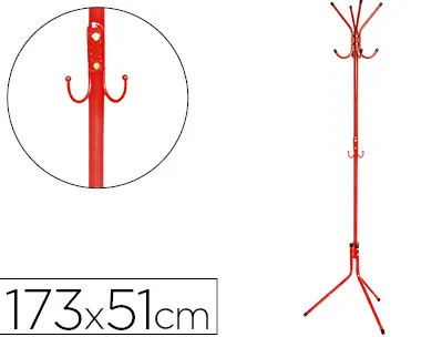 Porte-manteaux q-connect métallique 8 patères hauteur 173cm coloris rouge