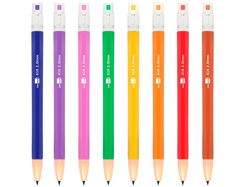 Porte-mine liderpapel plastique 2mm rétractable inclut mines graphite coloris assortis