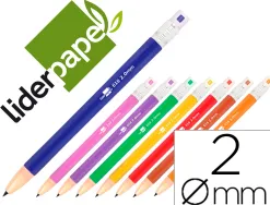 Porte-mine liderpapel plastique 2mm rétractable inclut mines graphite coloris assortis