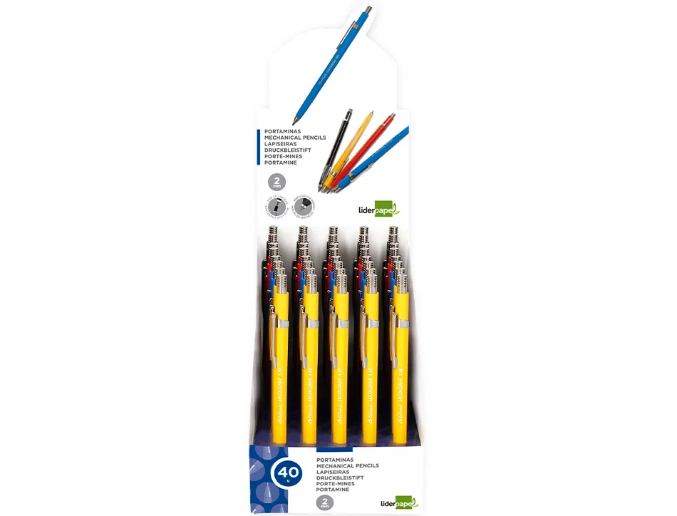 Porte-mine liderpapel plastique grafo 2mm rétractable clip métallique contient mines et taille-mines