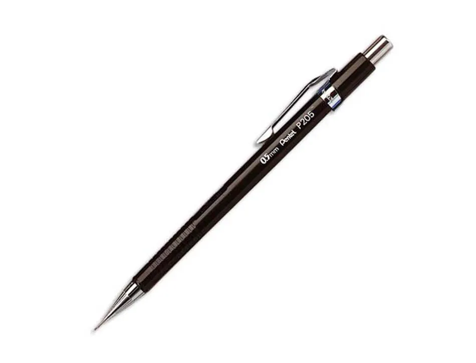 Porte-mine pentel p200 0.5mm embout et agrafe métalliques canon fixe longueur 4 mm gomme rechargeable corps noir