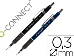 Porte-mine q-connect kappa 0.3mm pointe rétractable gomme bouton poussoir grip caoutchouc coloris assortis