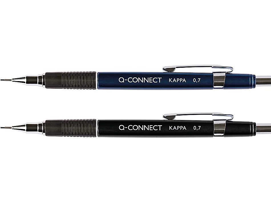 Porte-mine q-connect kappa 0.7mm pointe rétractable gomme bouton poussoir grip caoutchouc coloris assortis