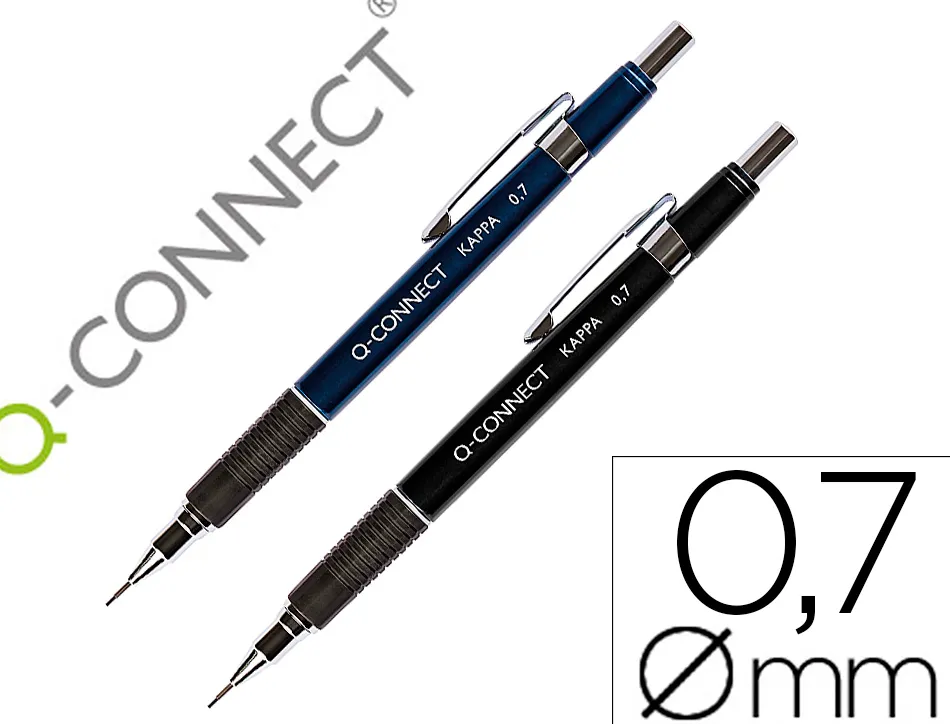 Porte-mine q-connect kappa 0.7mm pointe rétractable gomme bouton poussoir grip caoutchouc coloris assortis