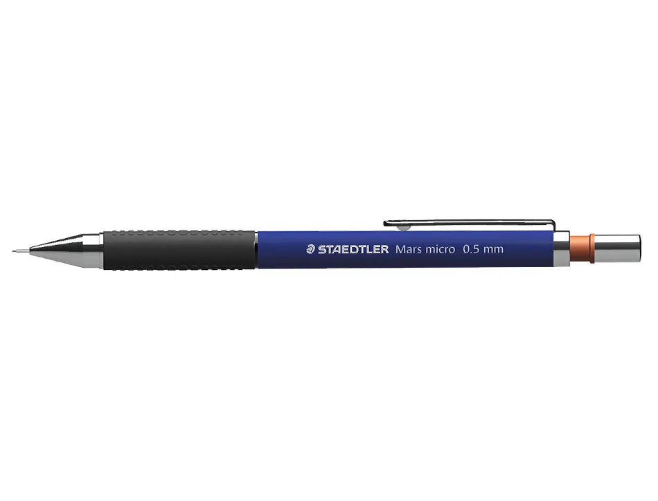 Porte-mine staedtler mars micro 0.5mm embout et agrafe métalliques grip caoutchouc amortisseur mine