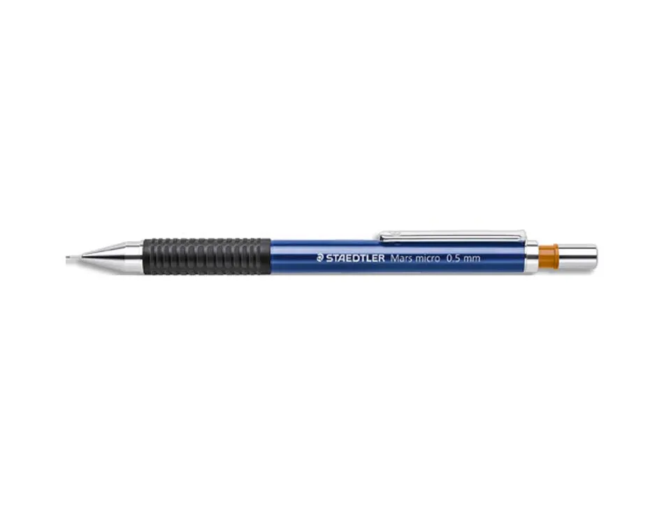 Porte-mine staedtler mars micro 0.5mm embout et agrafe métalliques grip caoutchouc amortisseur mine