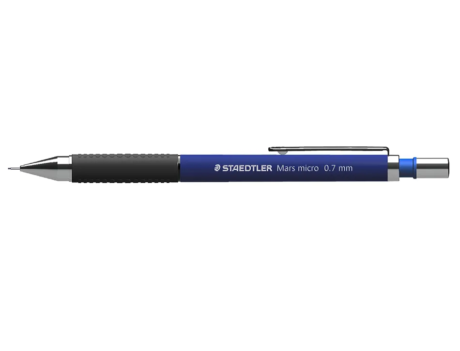 Porte-mine staedtler mars micro 0.7mm embout et agrafe métalliques grip caoutchouc amortisseur mine