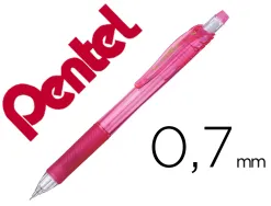 Porte-mines pentel energize canon fixe mine 0,7mm grip caoutchouc gomme avec capuchoncorps coloris rose translucide