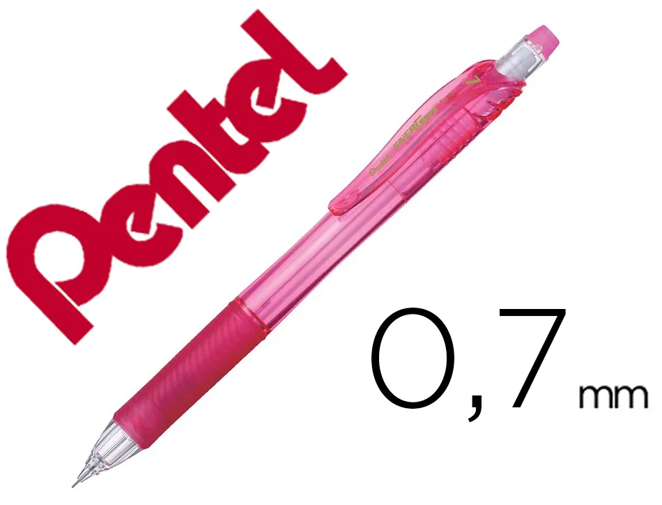 Porte-mines pentel energize canon fixe mine 0,7mm grip caoutchouc gomme avec capuchoncorps coloris rose translucide