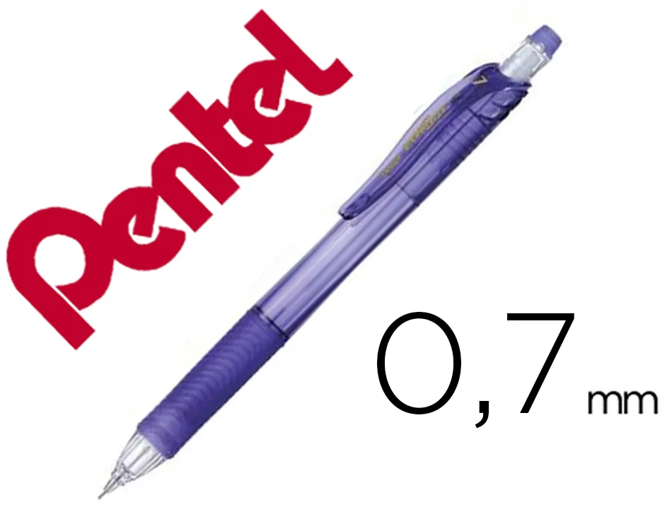 Porte-mines pentel energize canon fixe mine 0,7mm grip caoutchouc gomme avec capuchon corps coloris violet translucide