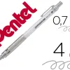 Porte-mines pentel graphgear 300 canon fixe 4mm mine 0,7mm grip metal gomme avec capuchoncorps metal coloris blanc