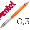 Porte-mines pentel graphgear 300 canon fixe 4mm mine 0,3mm grip metal gomme avec capuchoncorps metal coloris orange