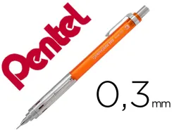 Porte-mines pentel graphgear 300 canon fixe 4mm mine 0,3mm grip metal gomme avec capuchoncorps metal coloris orange