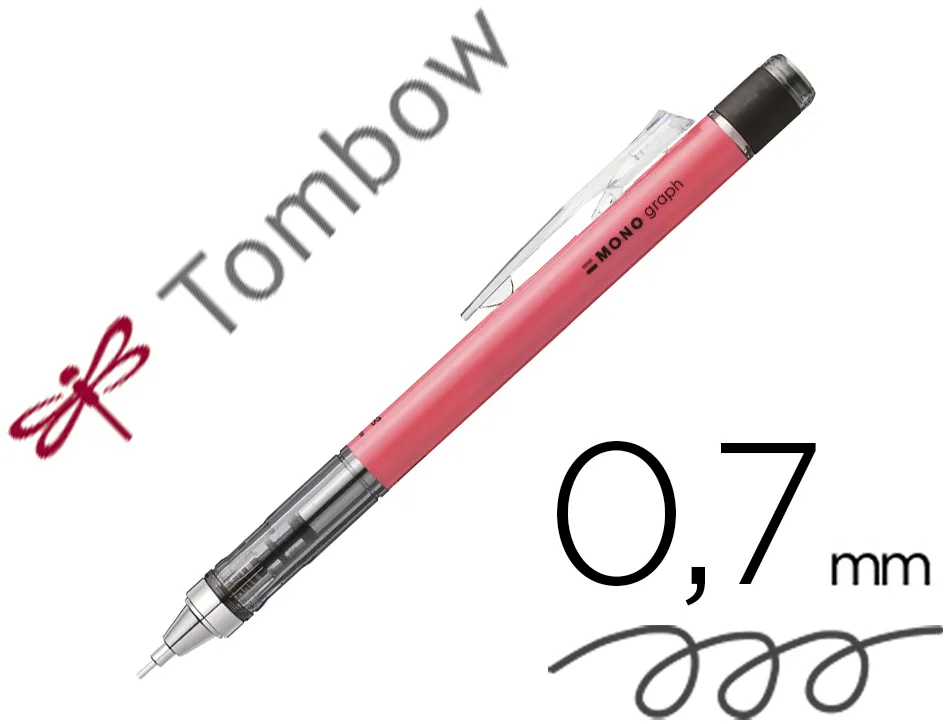 Porte-mines tombow monograph 0,7mm rechargeable gomme telescopique interchangeable coloris corps rose fluo