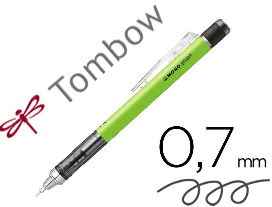 Porte-mines tombow monograph 0,7mm rechargeable gomme telescopique interchangeable coloris corps vert fluo