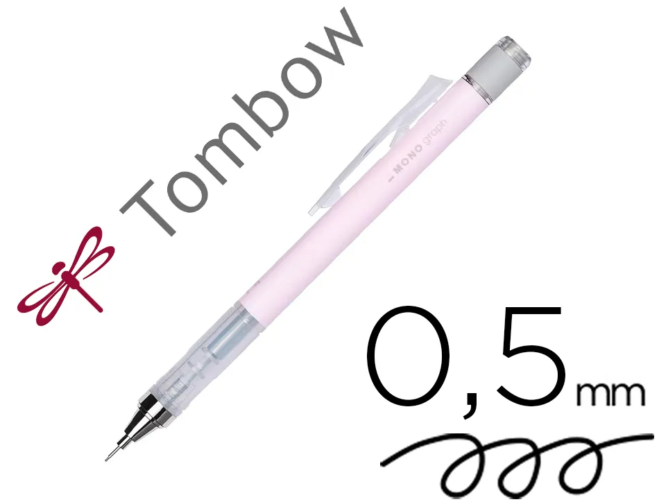 Porte-mines tombow monograph 0,5mm rechargeable gomme telescopique interchangeable coloris corps rose