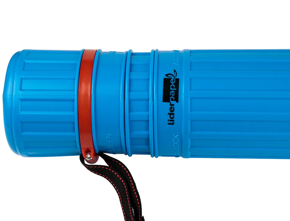 Porte-plans liderpapel plastique bandoulière 75cm extensible 125cm diamètre 9cm coloris bleu
