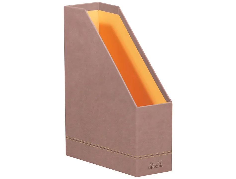 Porte-revues rhodiarama simil cuir taupe velout 10x25x31 cm
