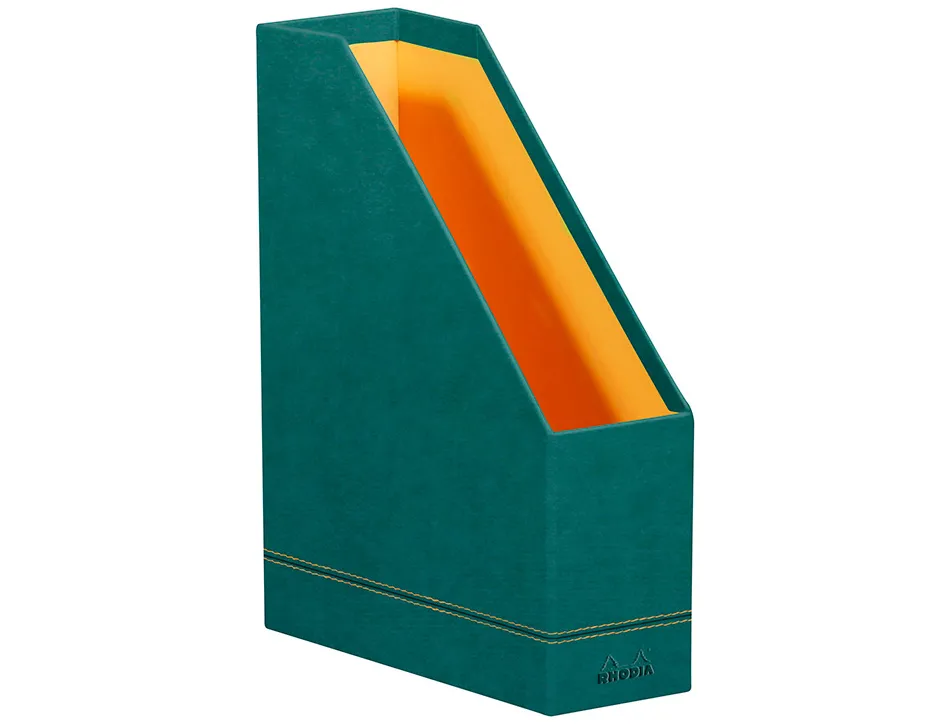 Porte-revues rhodiarama simil cuir paon velout 10x25x31 cm