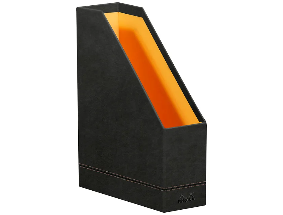 Porte-revues rhodiarama simil cuir noir velout 10x25x31 cm