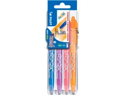 Porte-stylos et 4 stylos-bille pilot frixion ball clicker set2go pointe moyenne 0.7mm orange/turquoise/mauve/corail