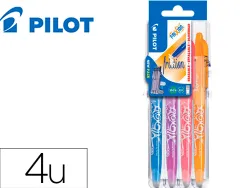 Porte-stylos et 4 stylos-bille pilot frixion ball clicker set2go pointe moyenne 0.7mm orange/turquoise/mauve/corail