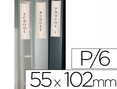 Porte-étiquette q-connect adhésif dos classeur 55x102mm étiquette comprise pack 6 unités